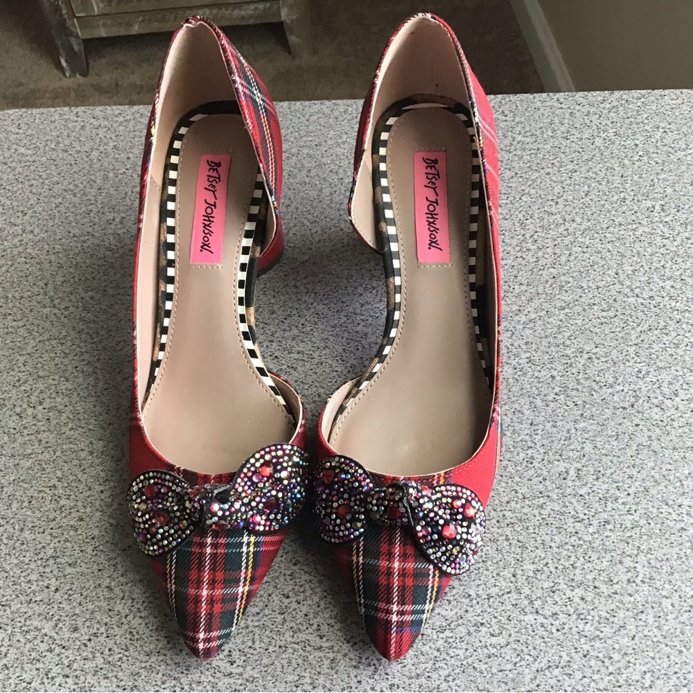 Betsey Johnson Red Heels with Plaid Design